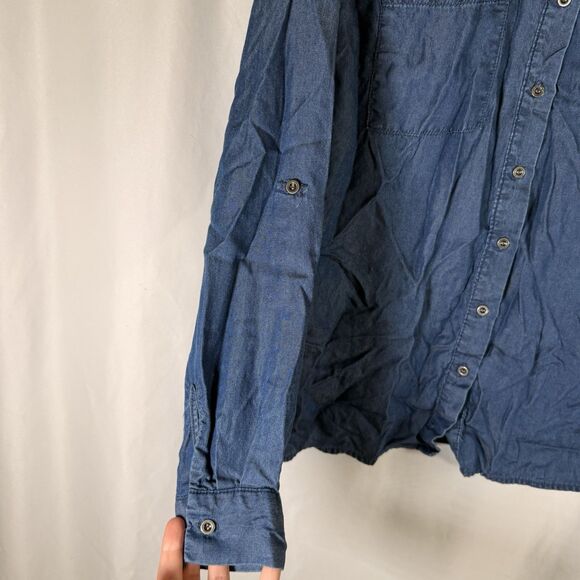 Jane Delancey Chambray Blouse Women Small Blue Button Up Long Sleeve Lightweight - Picture 5 of 12